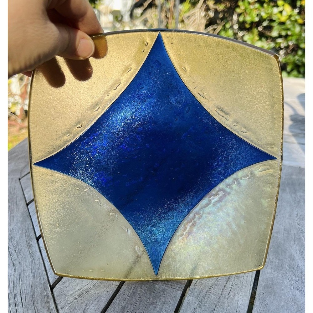 Vintage Shepardson Studios  Iridescent Signed 9" Dichroic Glass Trinket Dish